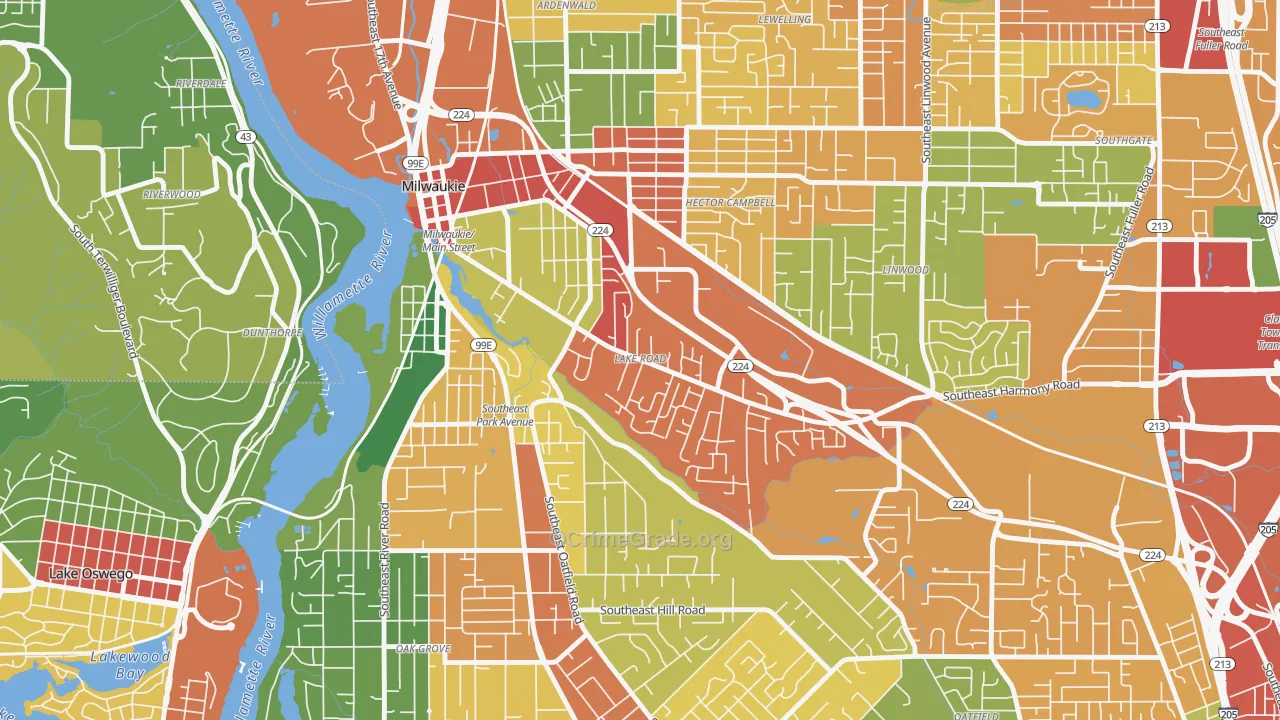 Lake Road, Milwaukie, OR Map of Burglary Rates