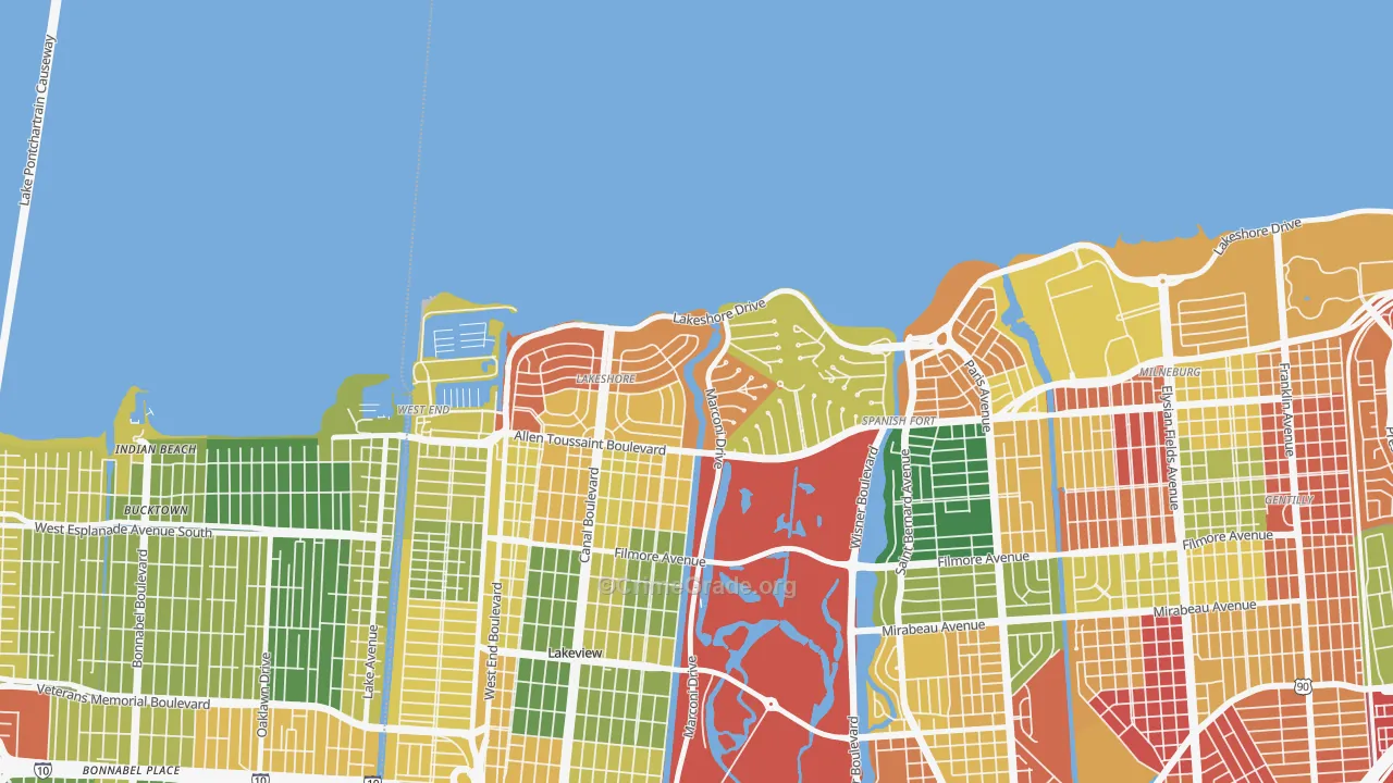 Lake Shore, New Orleans, LA Map of Burglary Rates