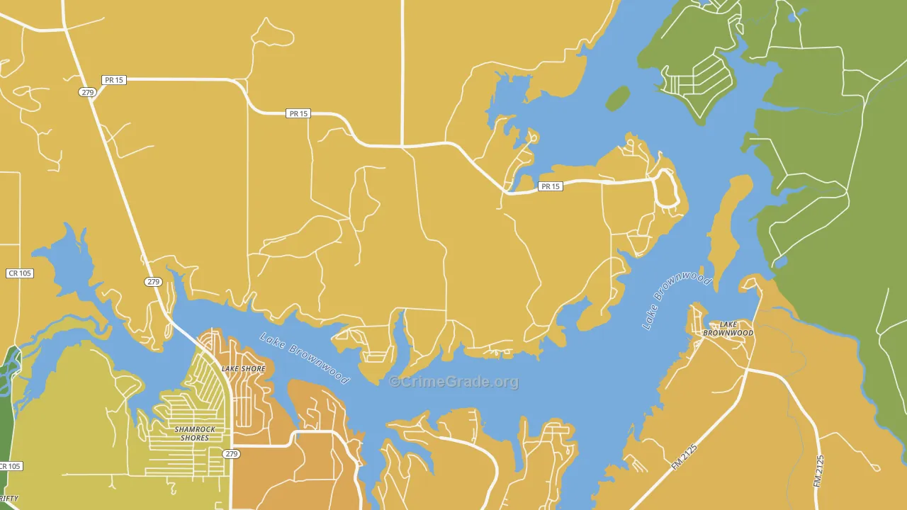 Lake Shore, TX Map of Burglary Rates