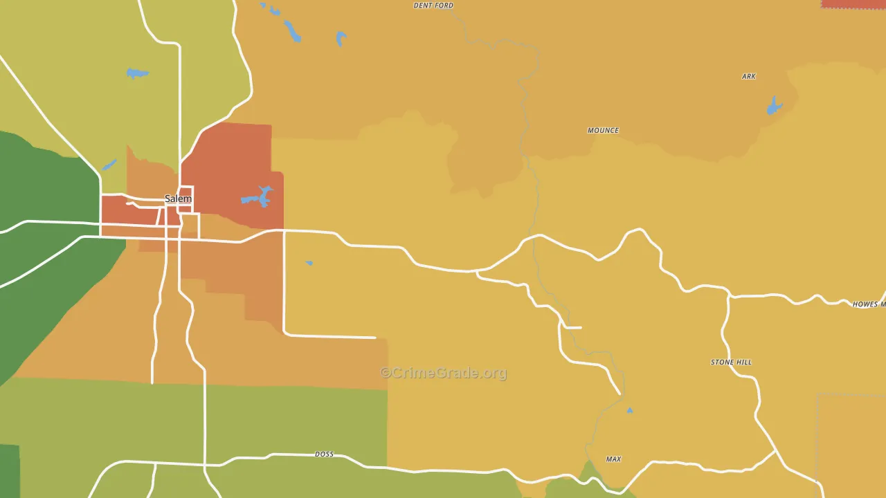 Lake Spring, MO Map of Burglary Rates