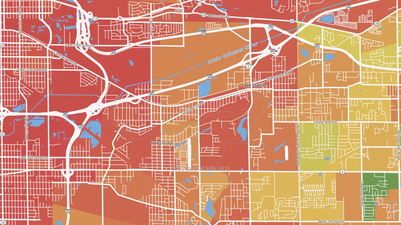 Lake Station, IN Map of Burglary Rates