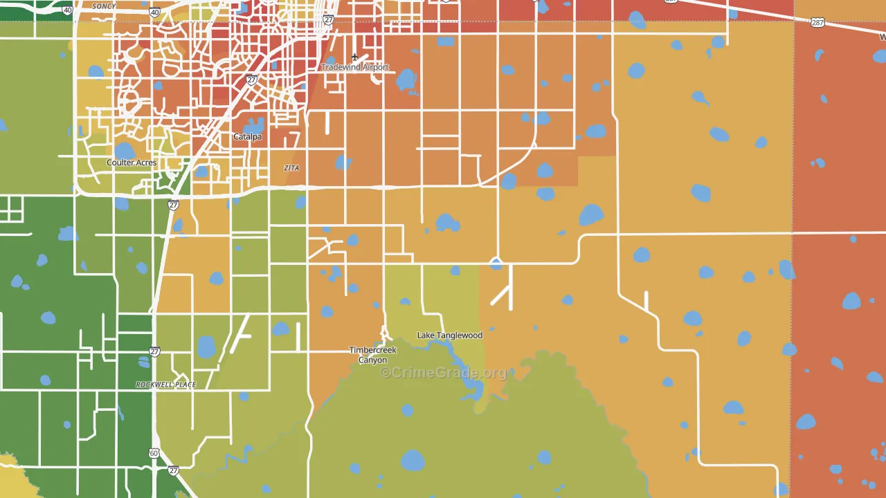 Lake Tanglewood, TX Map of Burglary Rates