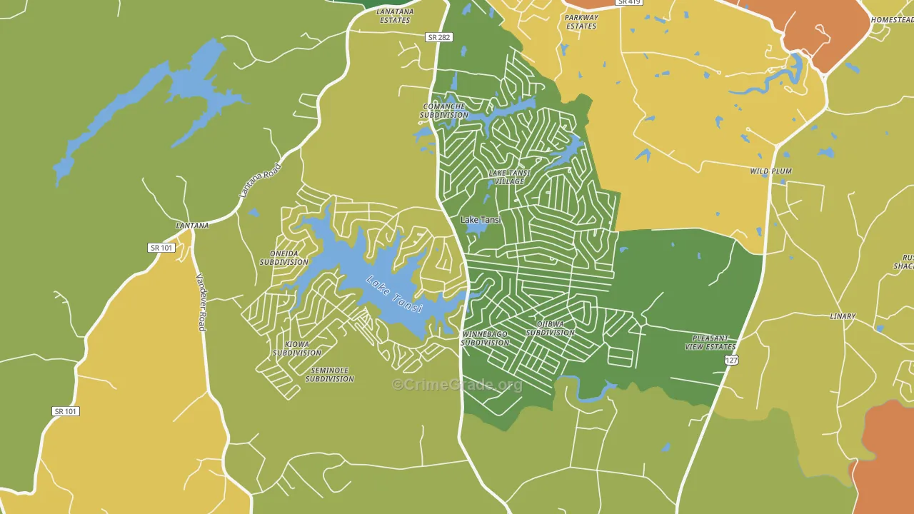 Lake Tansi, TN Map of Burglary Rates