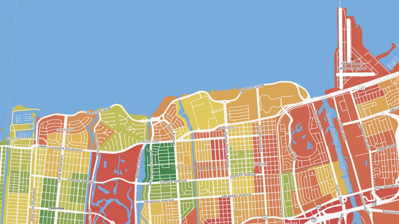 Lake Terrace and Oaks, New Orleans, LA Map of Burglary Rates