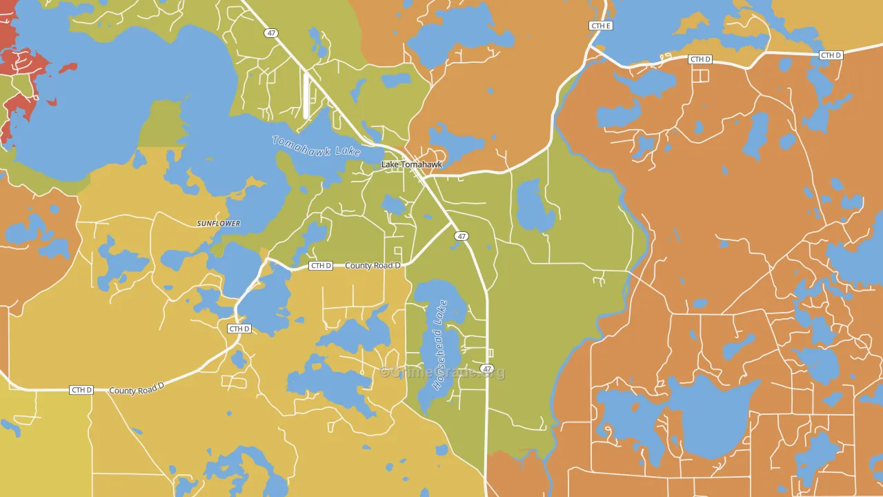 Lake Tomahawk, WI Map of Burglary Rates