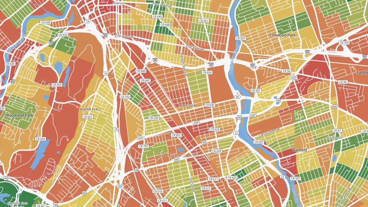 Lake View, Paterson, NJ Map of Burglary Rates