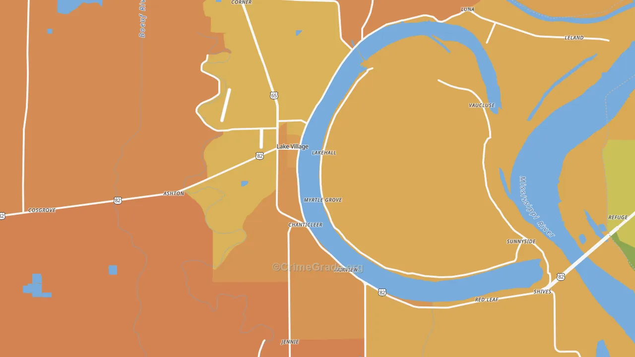 Lake Village, AR Map of Burglary Rates