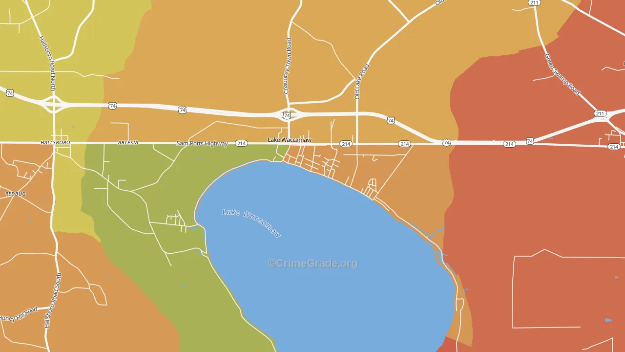 Lake Waccamaw, NC Map of Burglary Rates