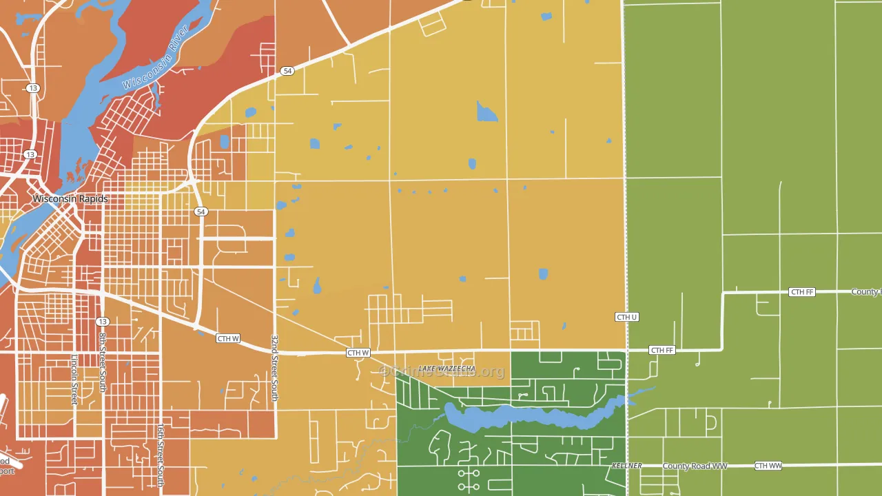 Lake Wazeecha, WI Map of Burglary Rates