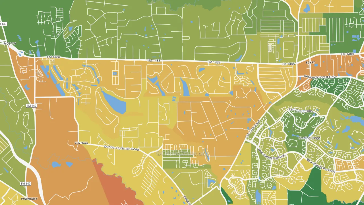 Lake Windcrest, Magnolia, TX Map of Burglary Rates