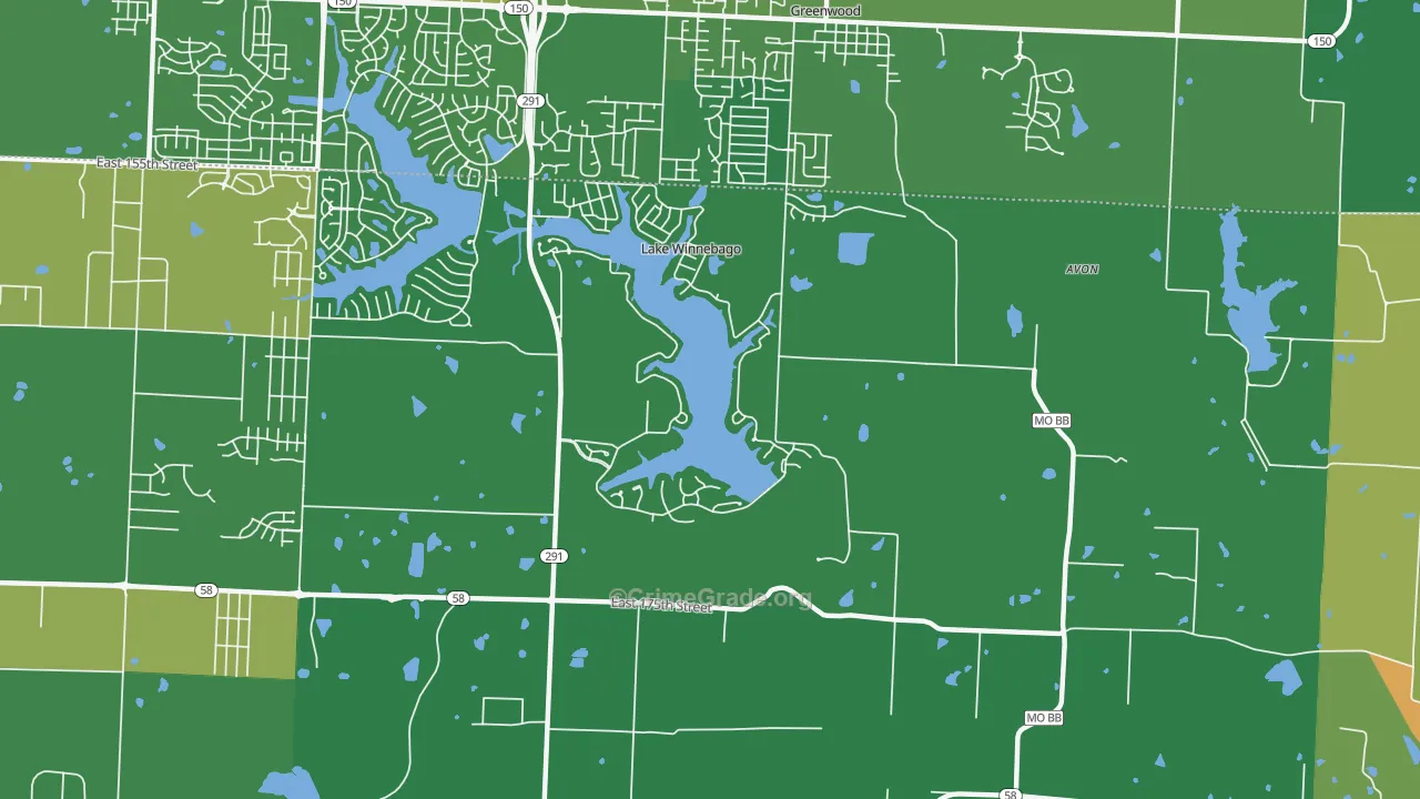Lake Winnebago, MO Map of Burglary Rates