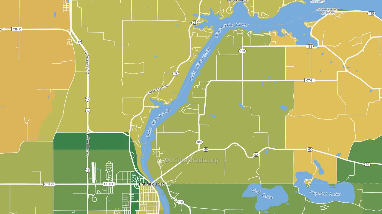 Lake Wisconsin, WI Map of Burglary Rates