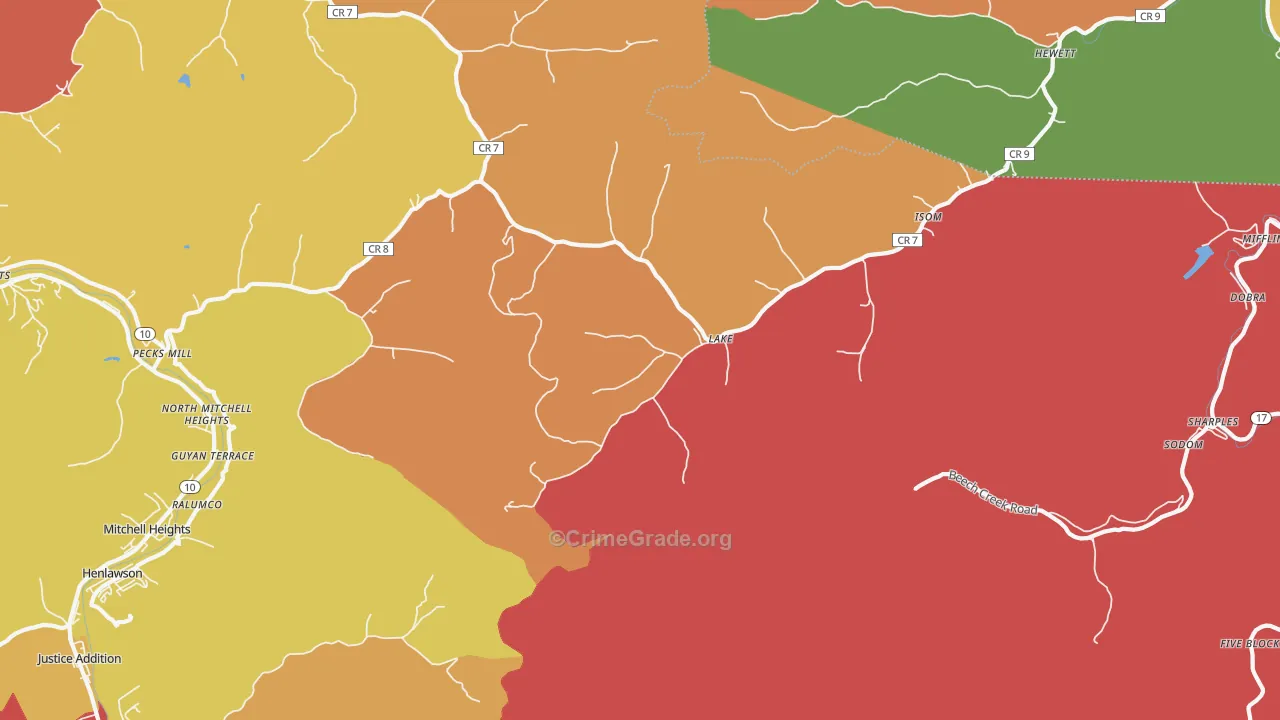Lake, WV Map of Burglary Rates
