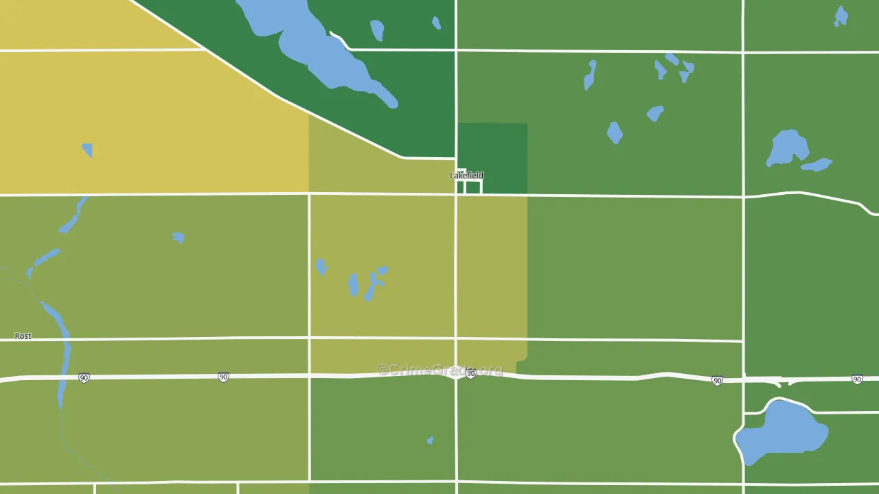 Lakefield, MN Map of Burglary Rates