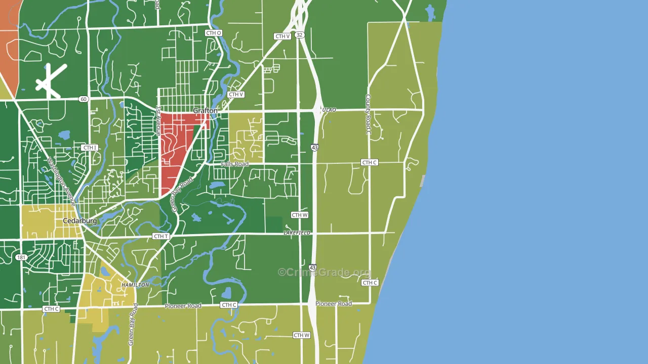Lakefield, WI Map of Burglary Rates