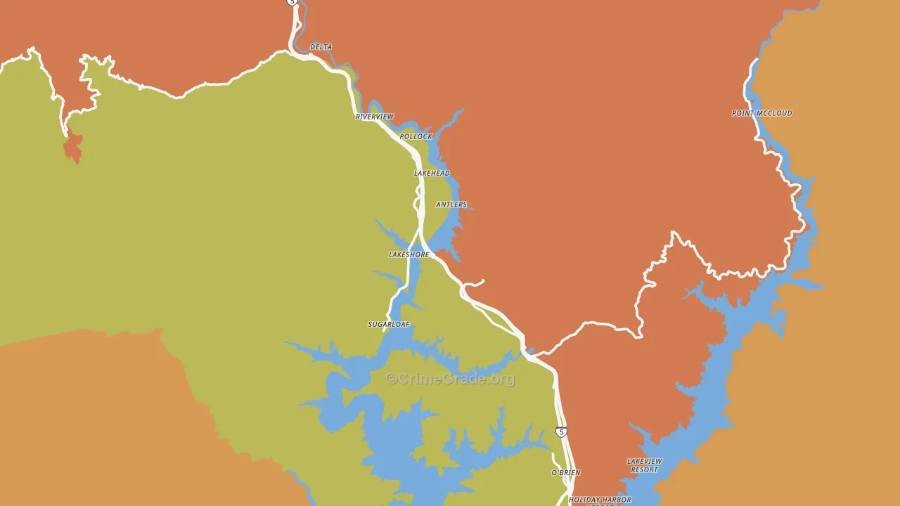 Lakehead, CA Map of Burglary Rates