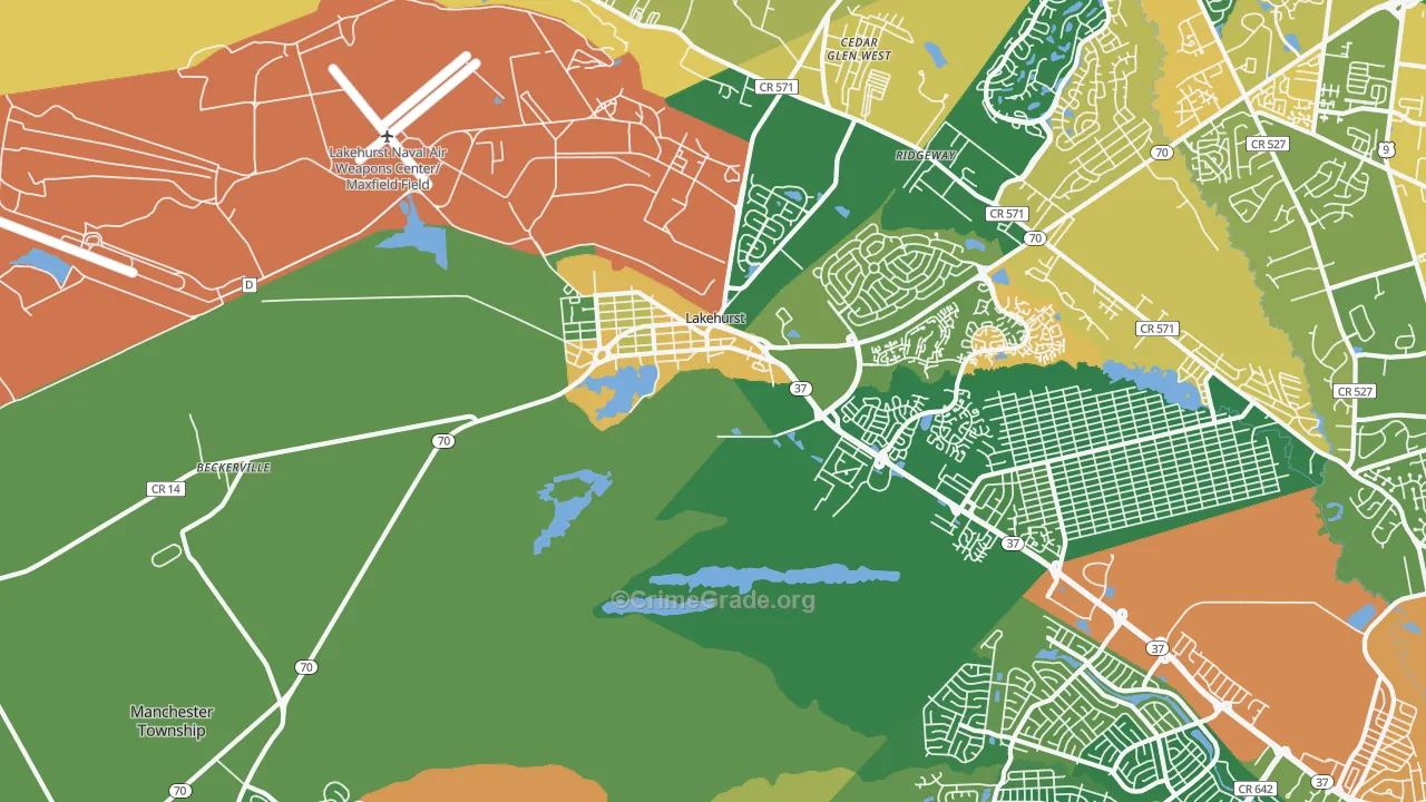 Lakehurst, NJ Map of Burglary Rates