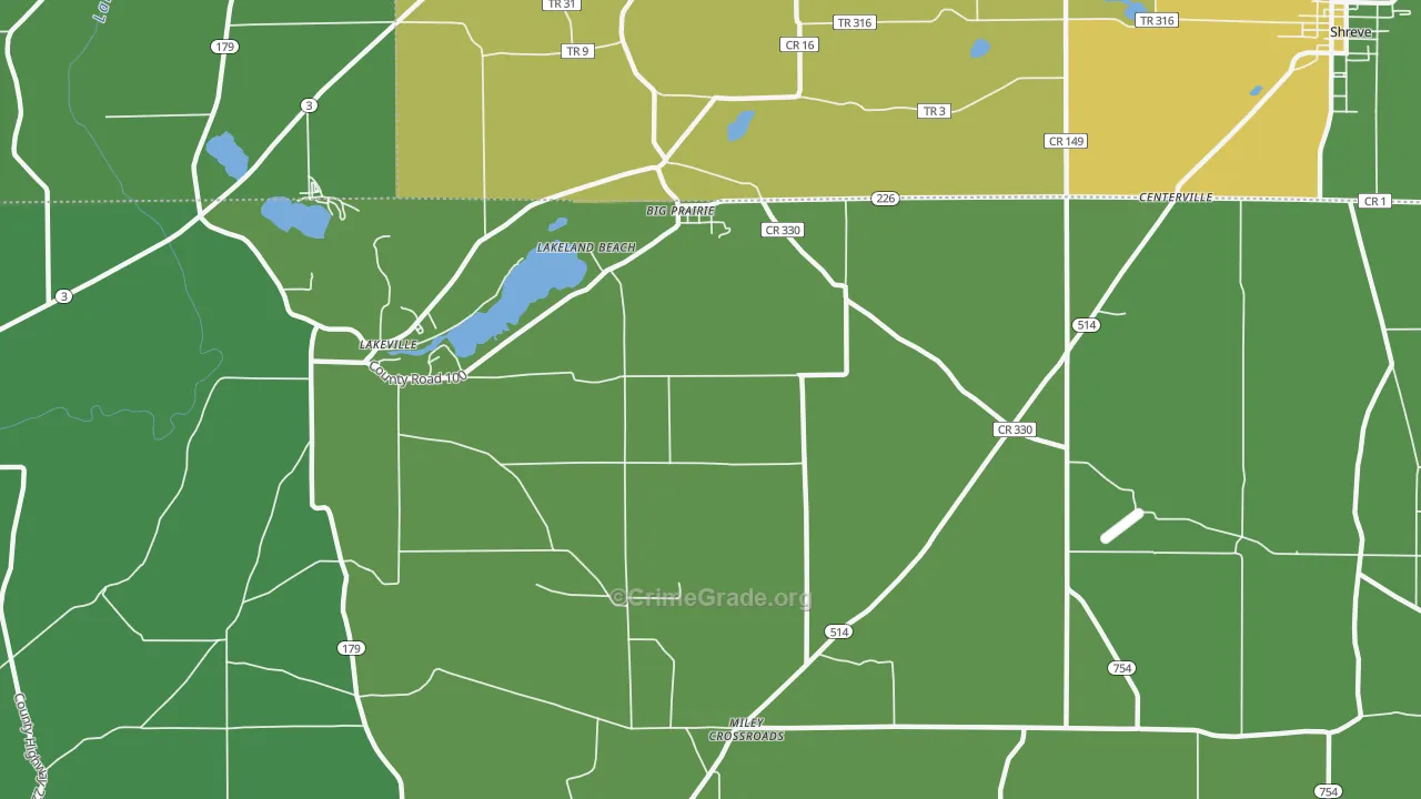 Lakeland Beach, OH Map of Burglary Rates