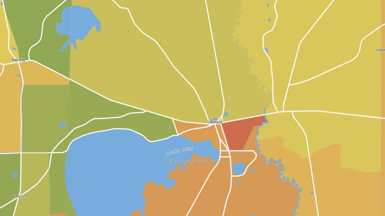 Lakeland, GA Map of Burglary Rates