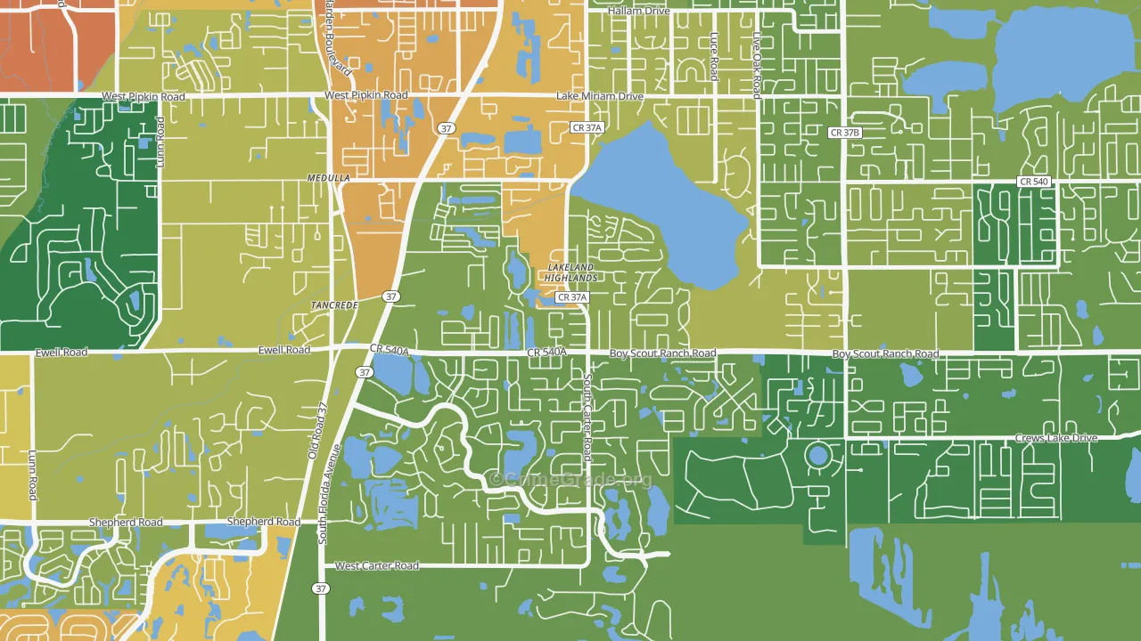 Lakeland Highlands, FL Map of Burglary Rates