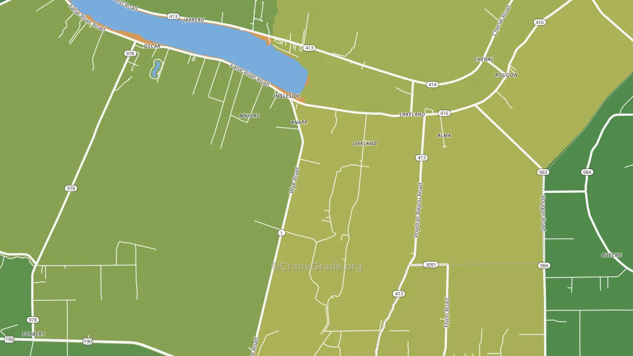 Lakeland, LA Map of Burglary Rates