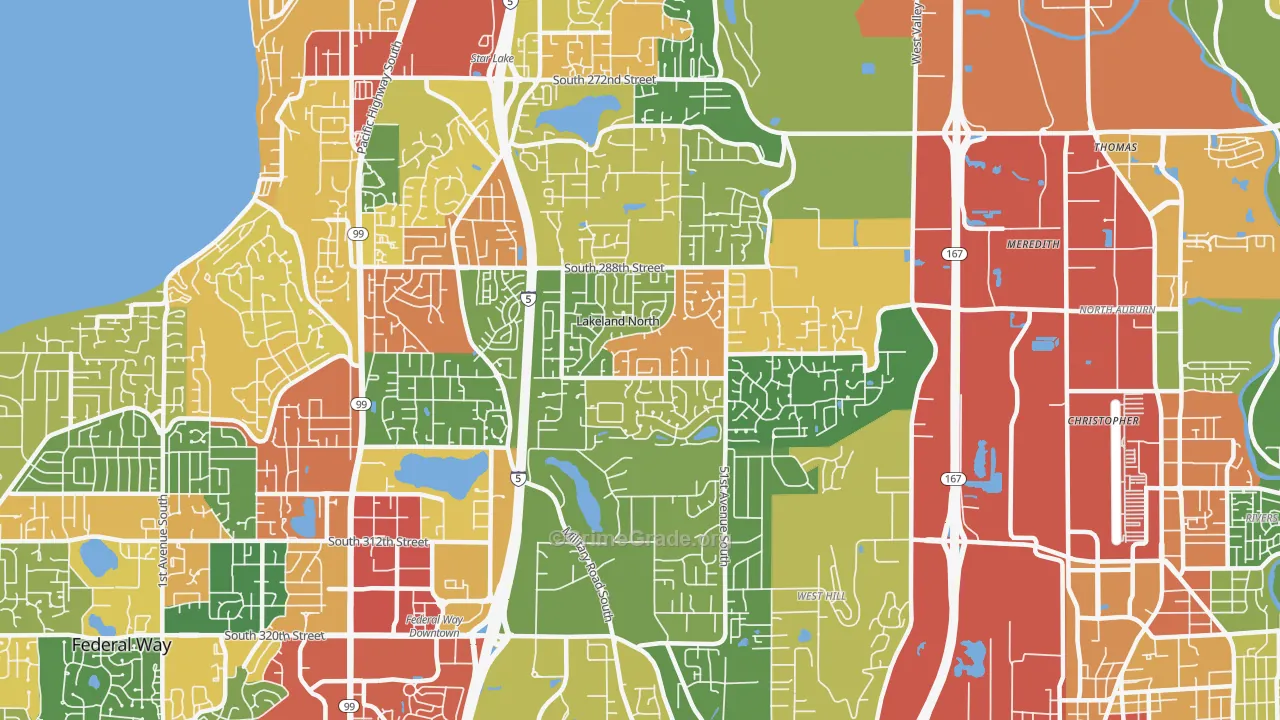 Lakeland North, WA Map of Burglary Rates