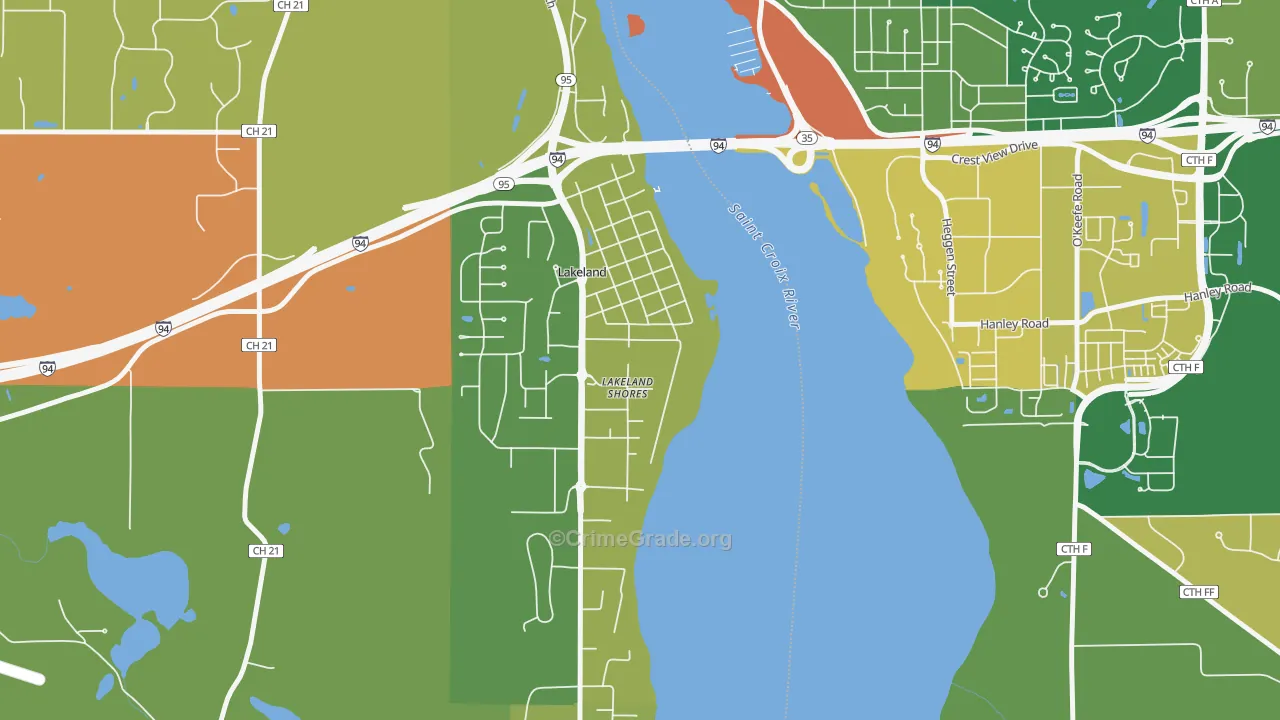 Lakeland Shores, MN Map of Burglary Rates