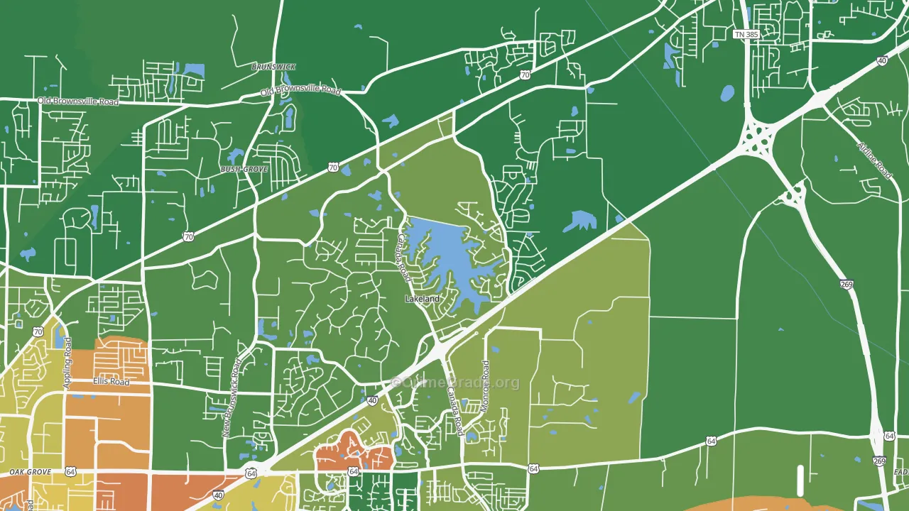 Lakeland, TN Map of Burglary Rates