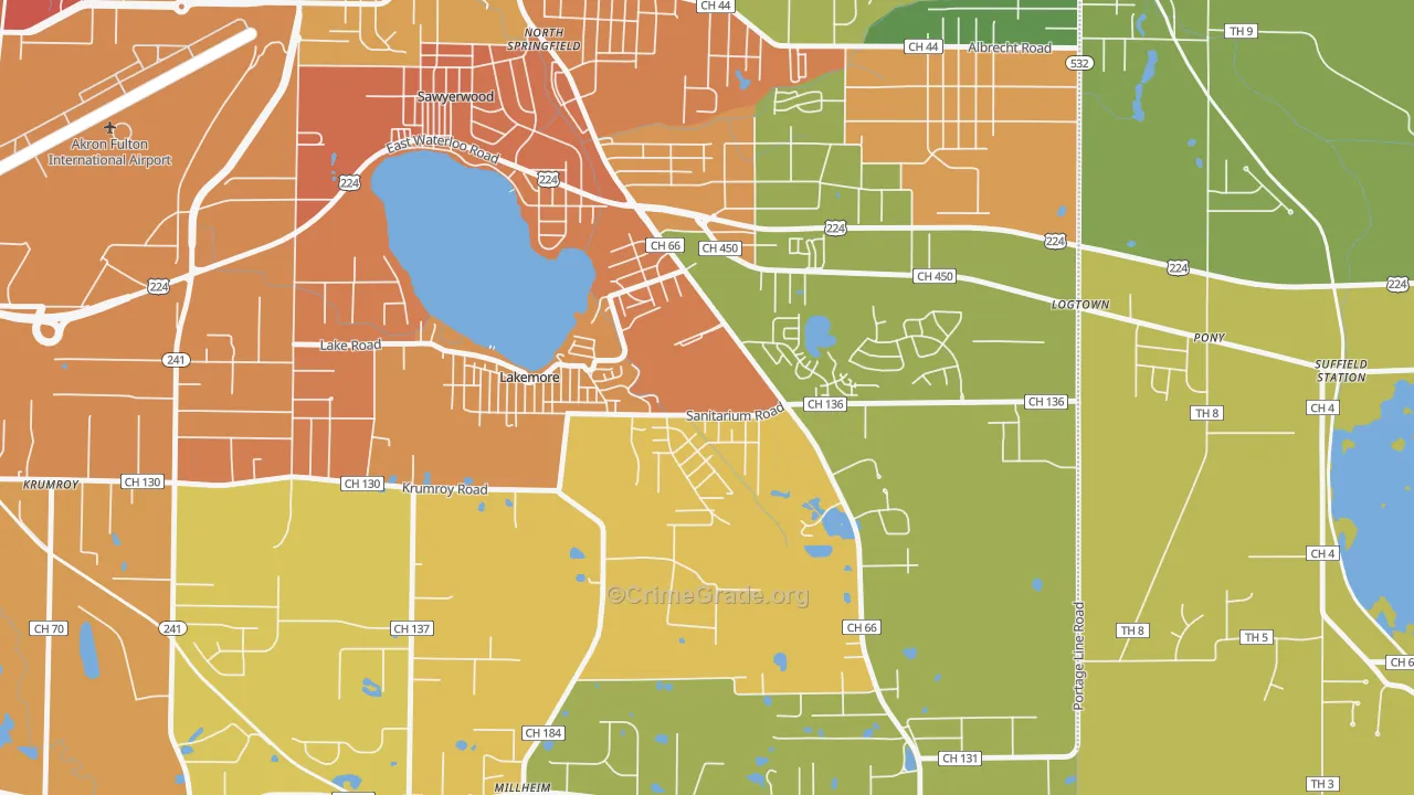 Lakemore, OH Map of Burglary Rates