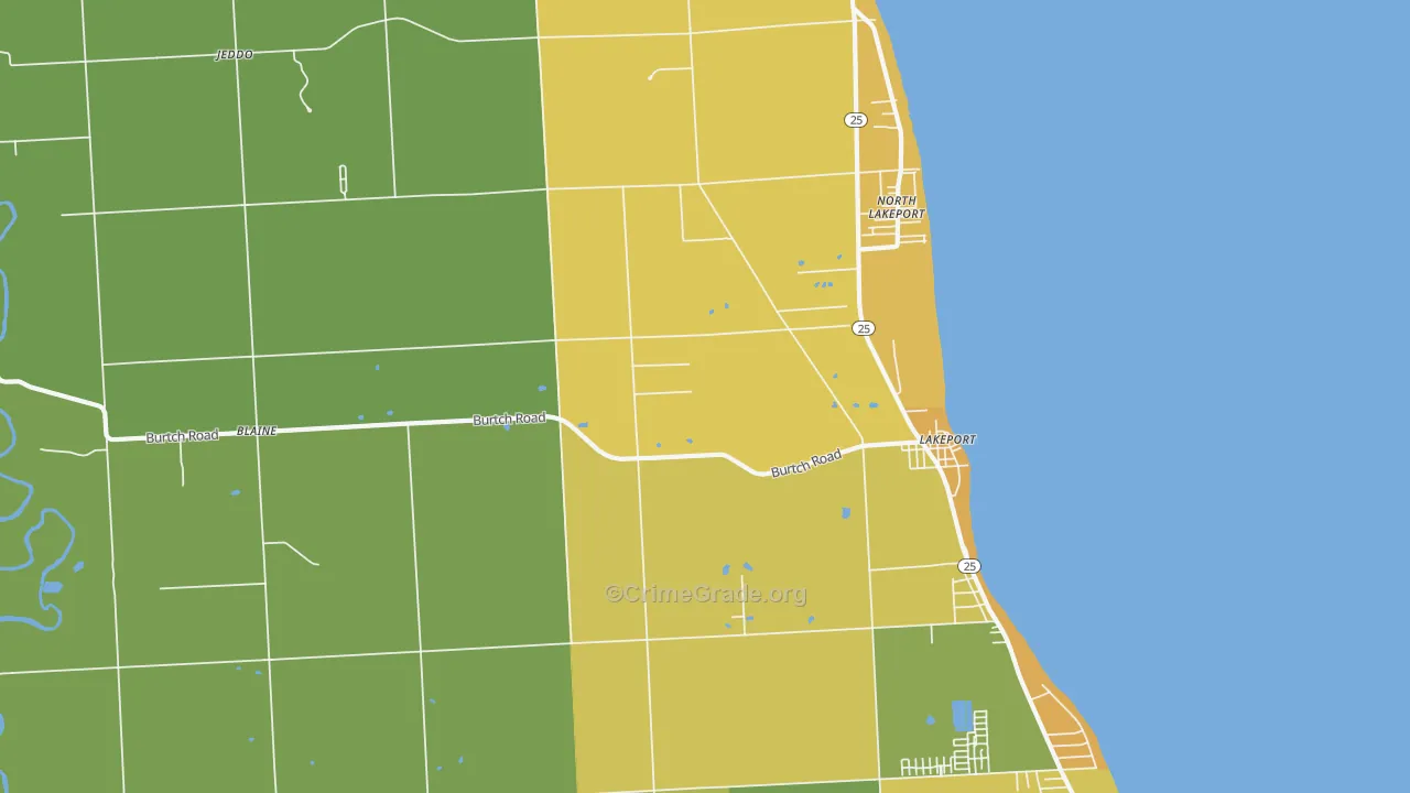 Lakeport, MI Map of Burglary Rates