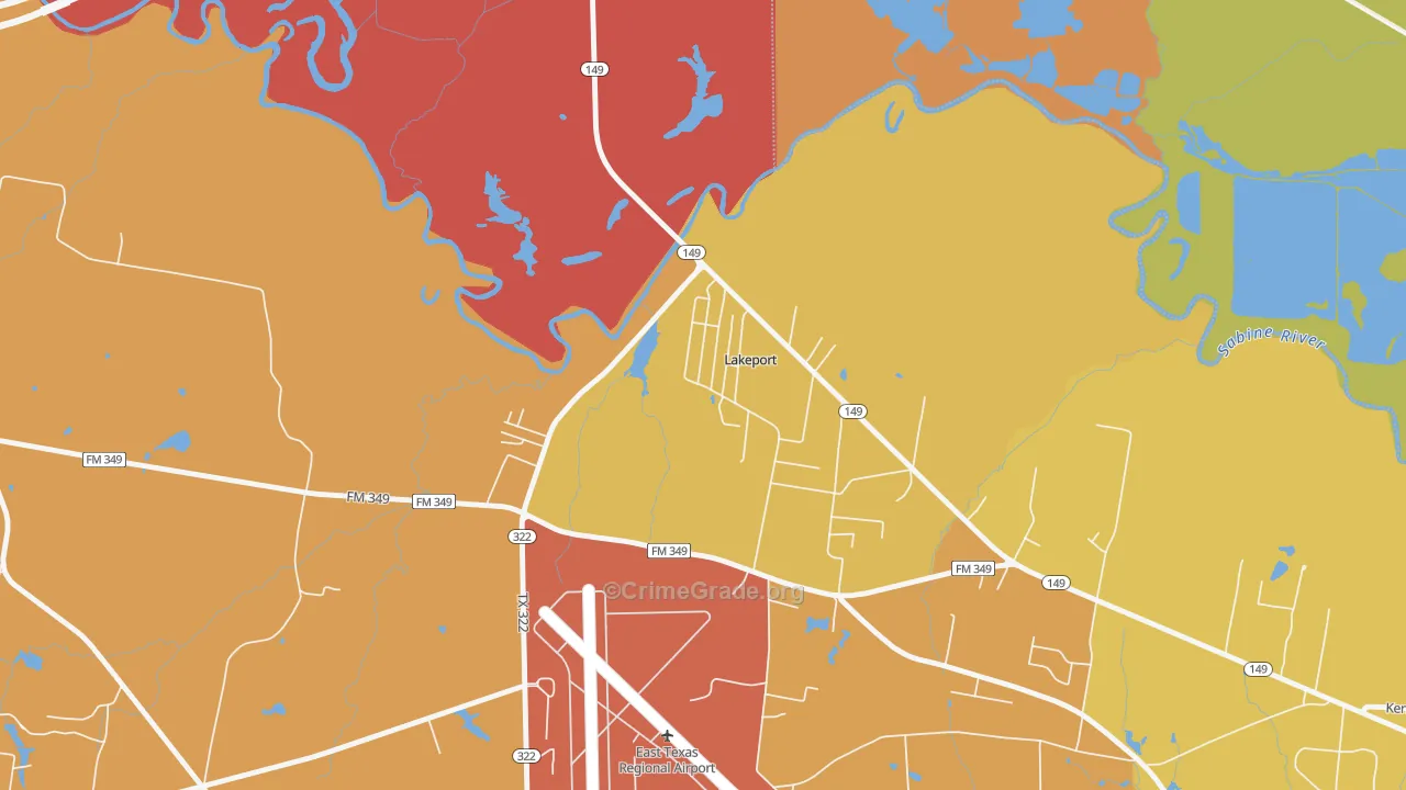 Lakeport, TX Map of Burglary Rates