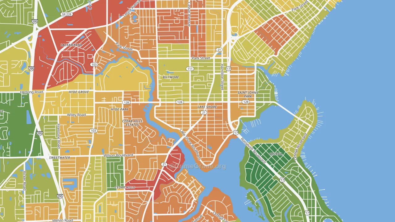 Lakeshore, Jacksonville, FL Map of Burglary Rates