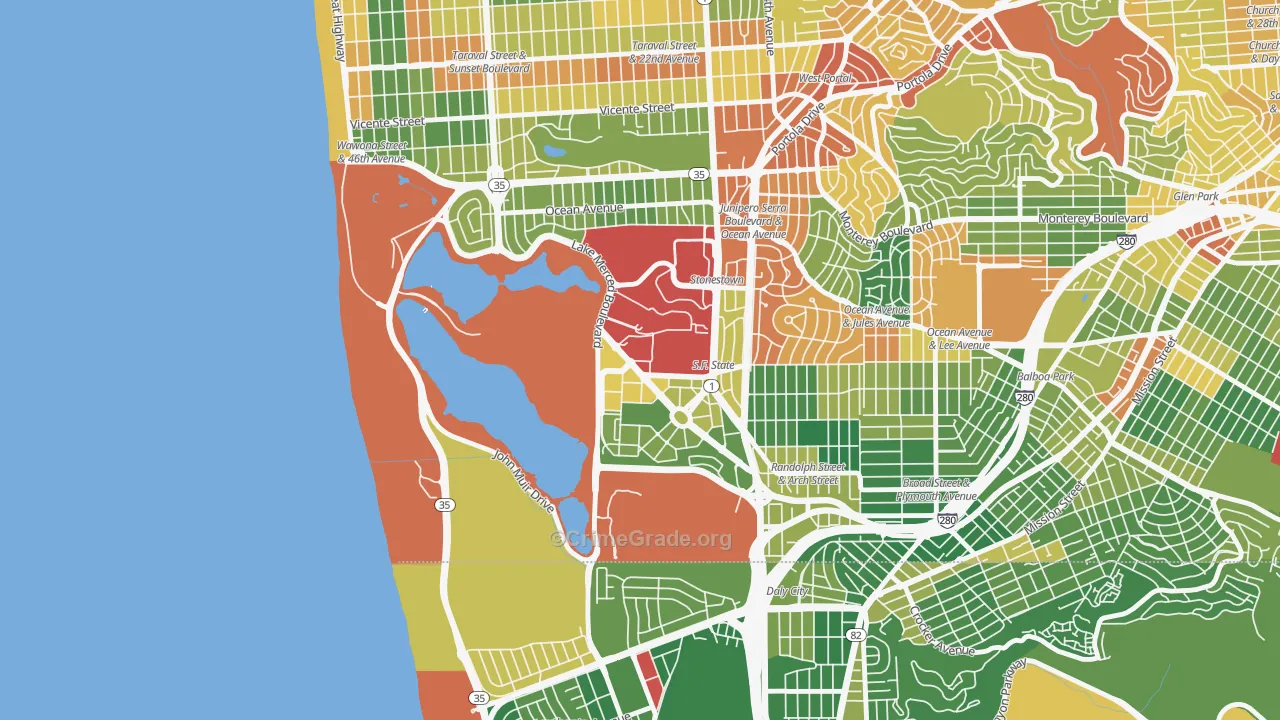 Lakeshore, San Francisco, CA Map of Burglary Rates