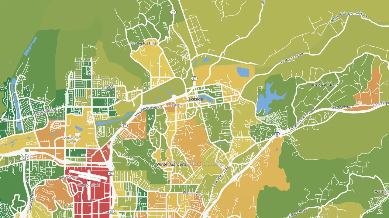 Lakeside, CA Map of Burglary Rates