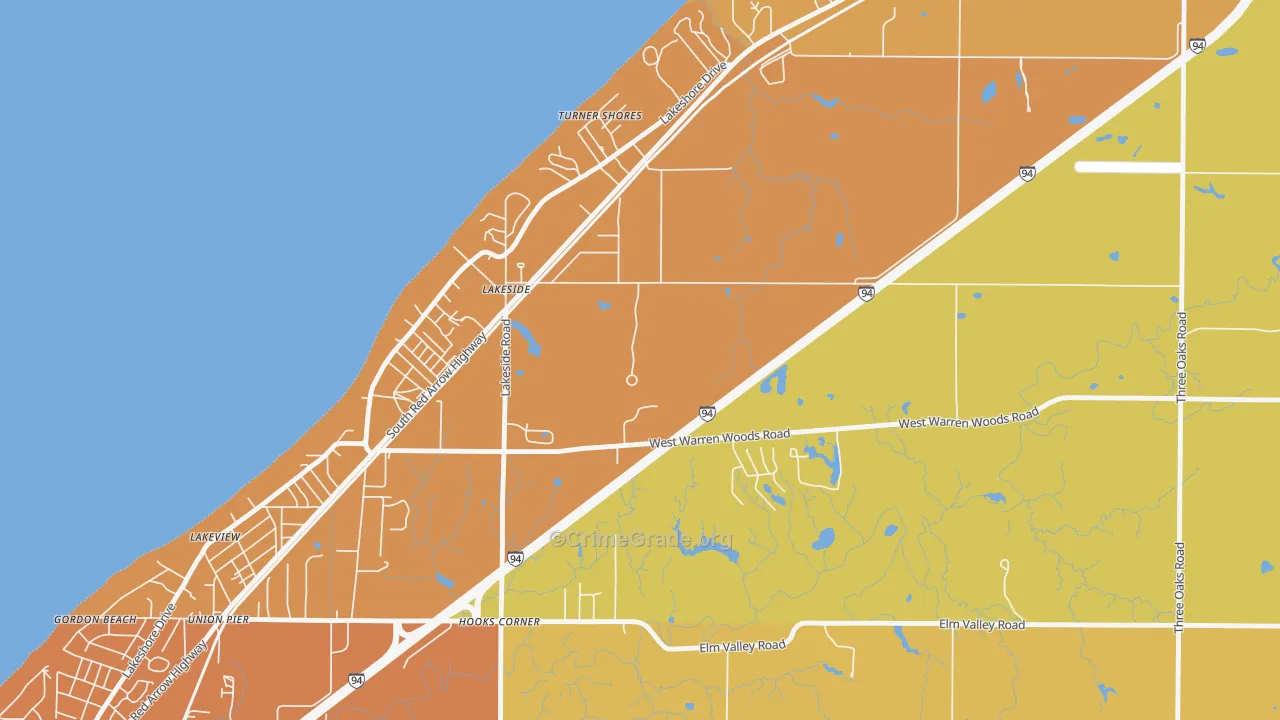Lakeside, MI Map of Burglary Rates