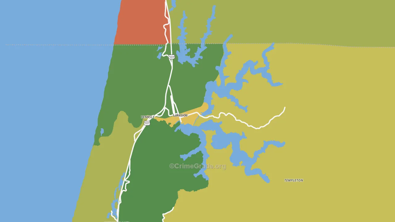 Lakeside, OR Map of Burglary Rates