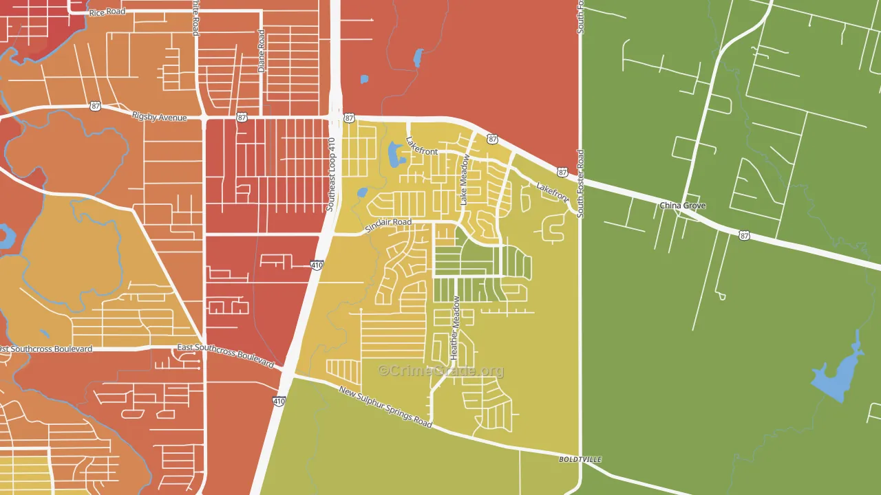 Lakeside, San Antonio, TX Map of Burglary Rates