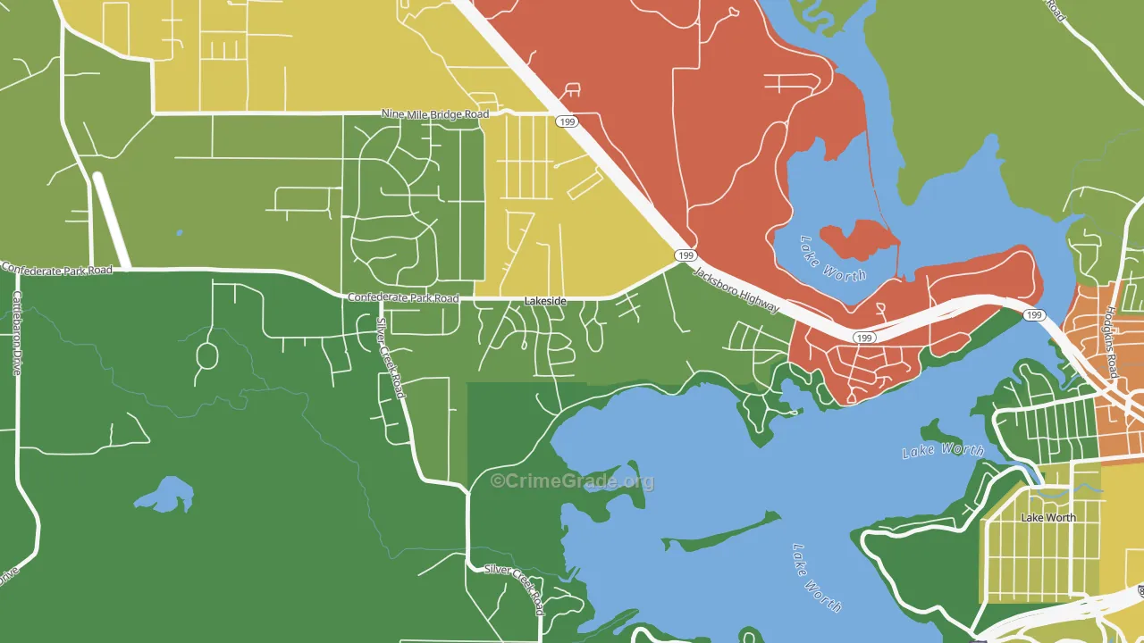 Lakeside, TX Map of Burglary Rates