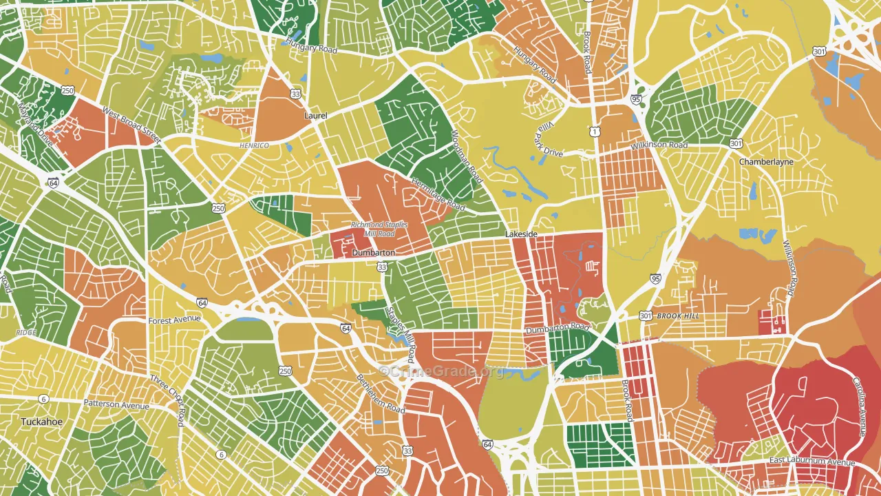 Lakeside, VA Map of Burglary Rates