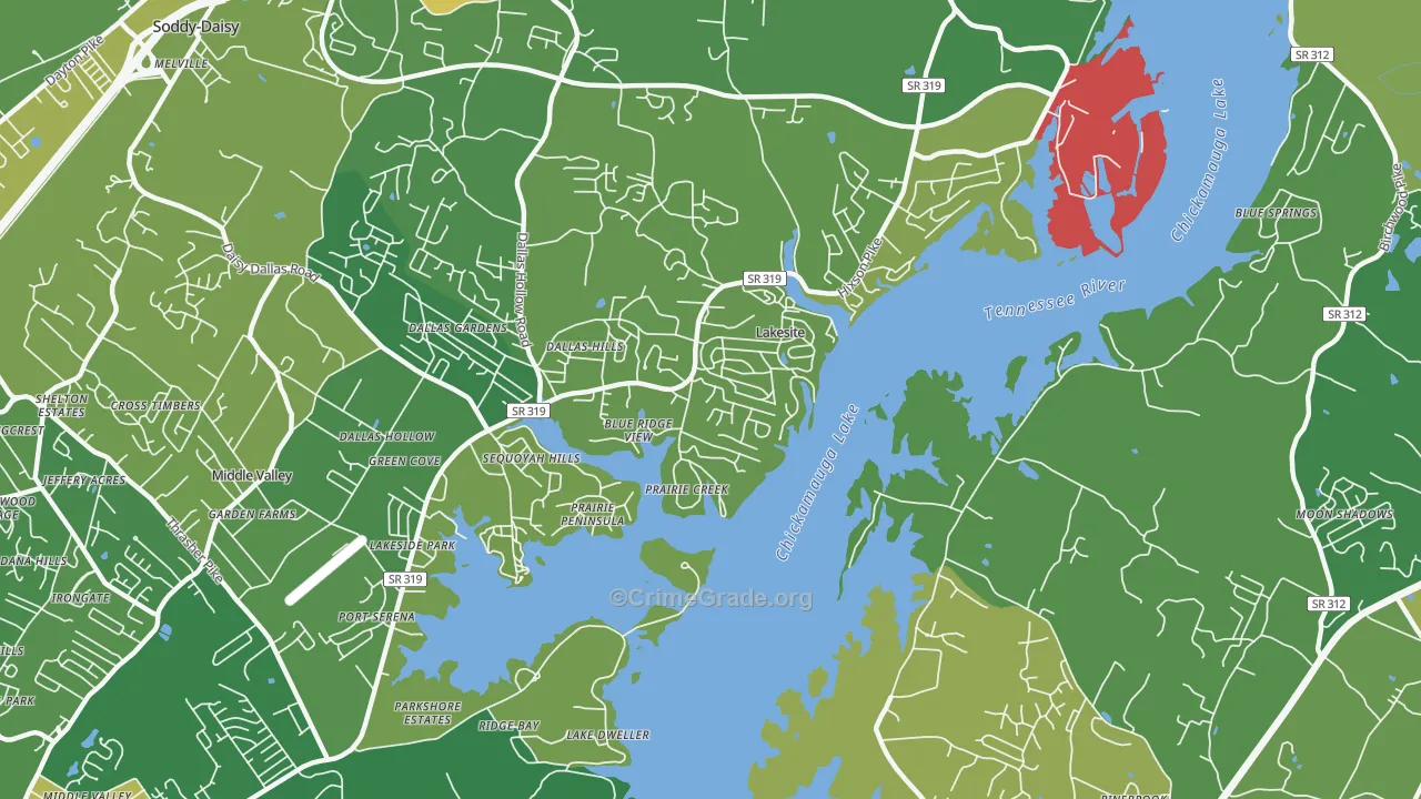 Lakesite, TN Map of Burglary Rates