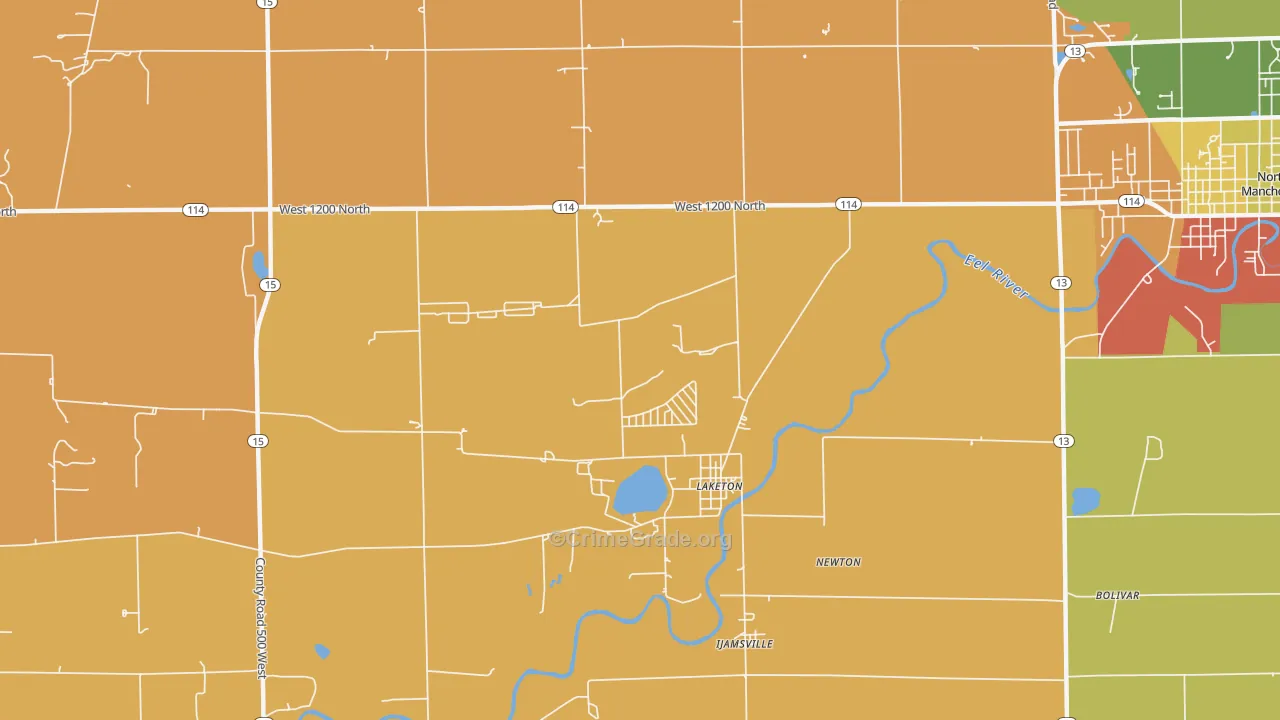 Laketon, IN Map of Burglary Rates