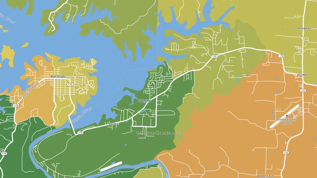Lakeview, AR Map of Burglary Rates