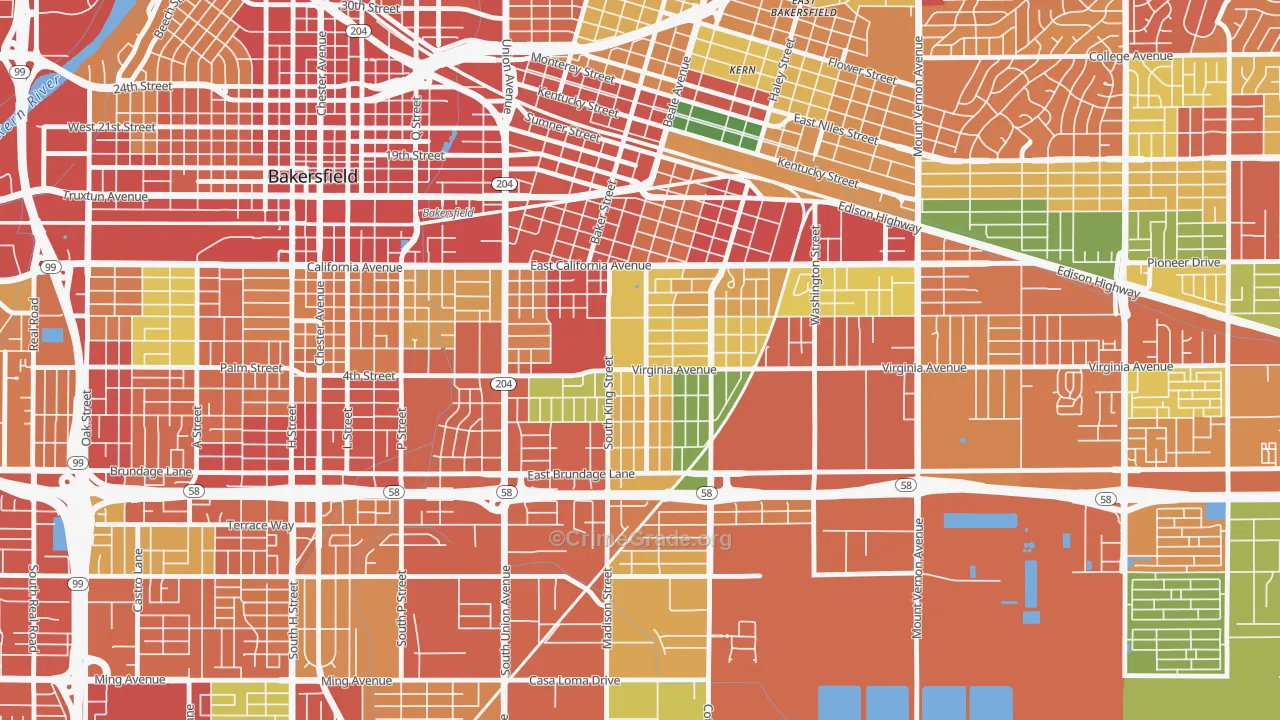 Lakeview-Bakersfield, Bakersfield, CA Map of Burglary Rates