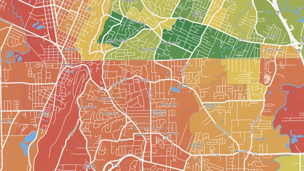 Lakeview, GA Map of Burglary Rates