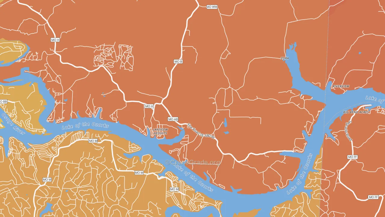 Lakeview Heights, MO Map of Burglary Rates