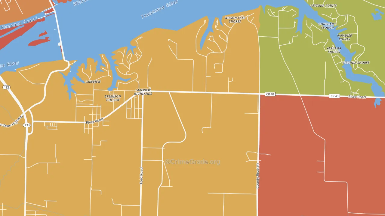 Lakeview Highlands, AL Map of Burglary Rates
