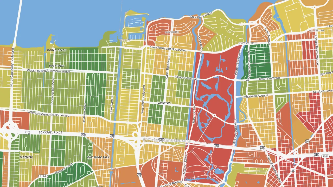 Lakeview, New Orleans, LA Map of Burglary Rates