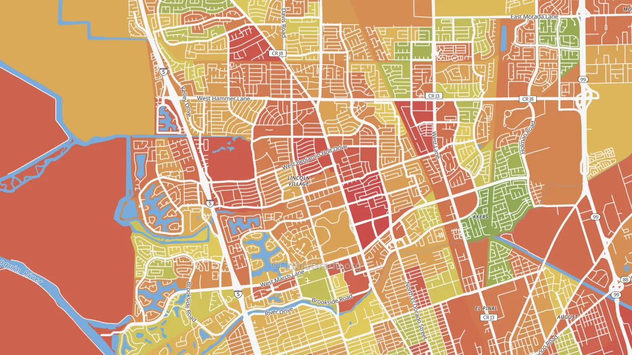 Lakeview, Stockton, CA Map of Burglary Rates