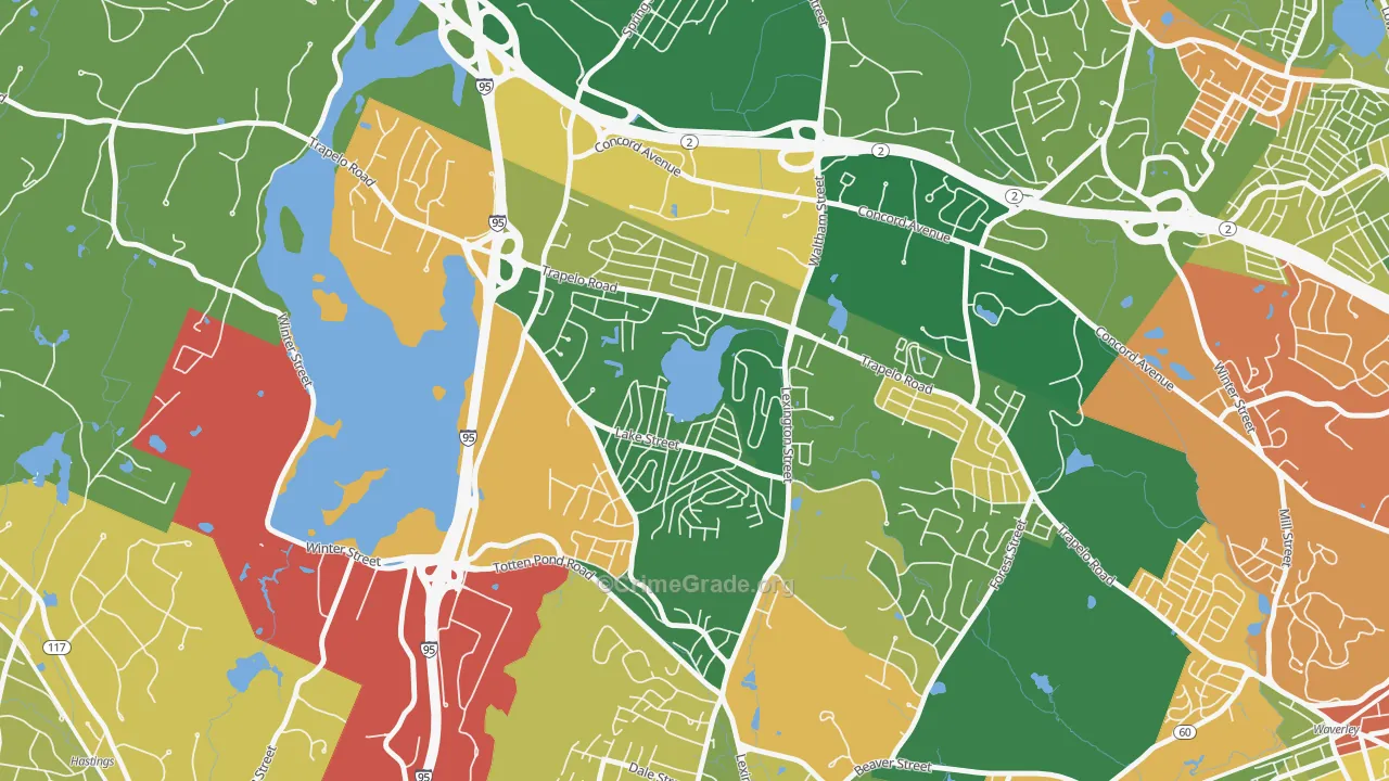 Lakeview, Waltham, MA Map of Burglary Rates