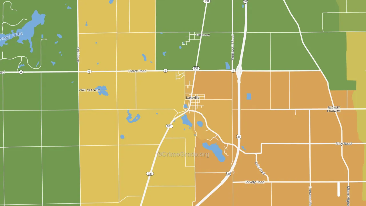 Lakeville, IN Map of Burglary Rates